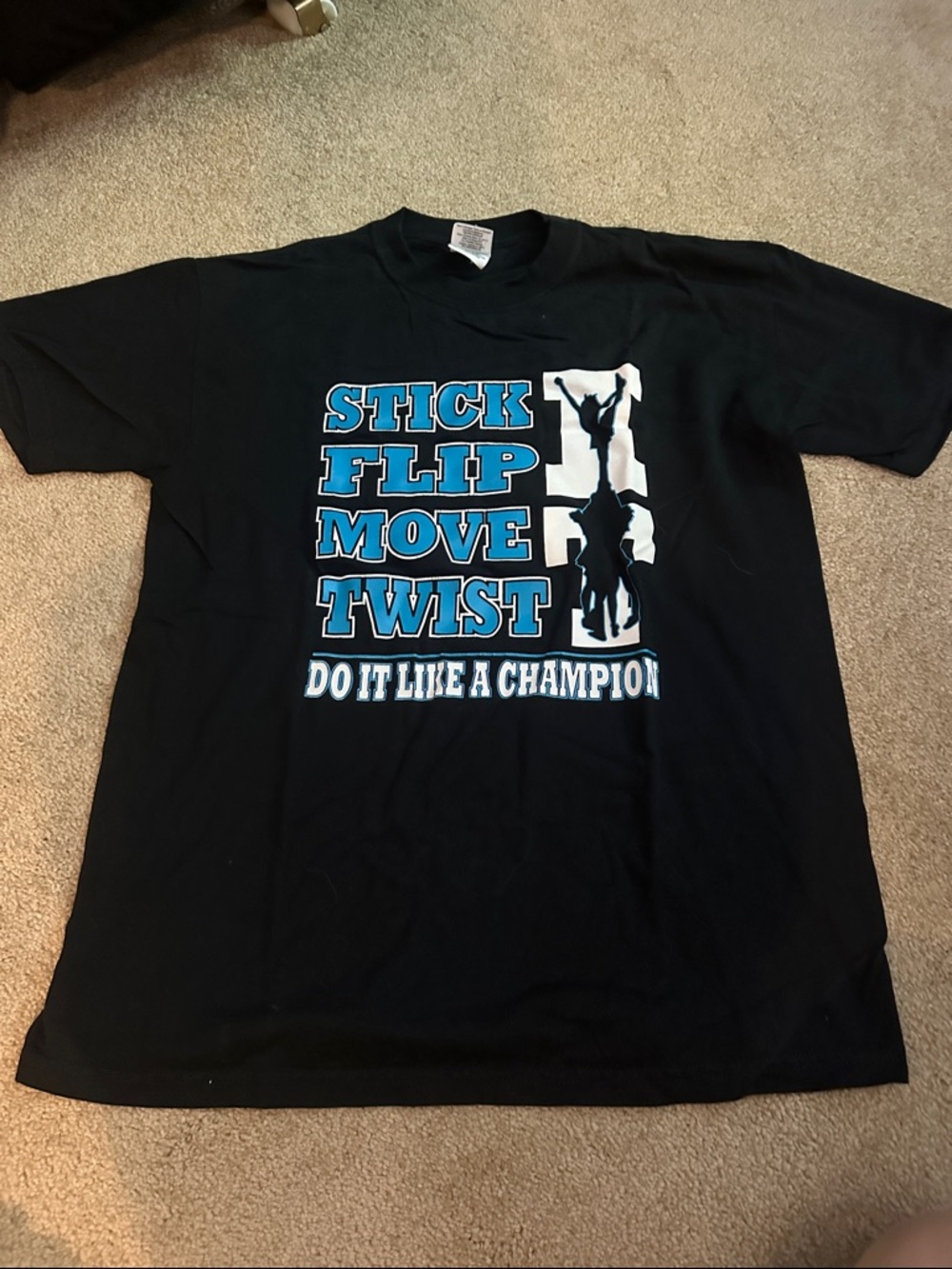 Gildan Black Tee with Blue & White Champion Stencil Graphic